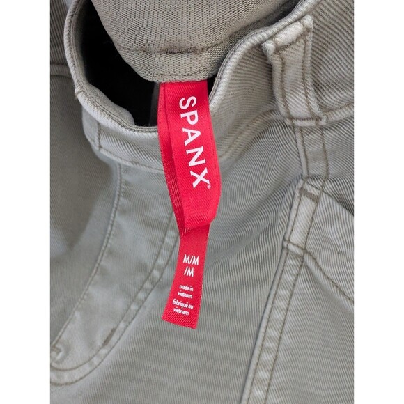 SPANX Stretch Twill Straight Leg Pants in Medium Pale Olive Green Pockets Seams - Picture 3 of 8